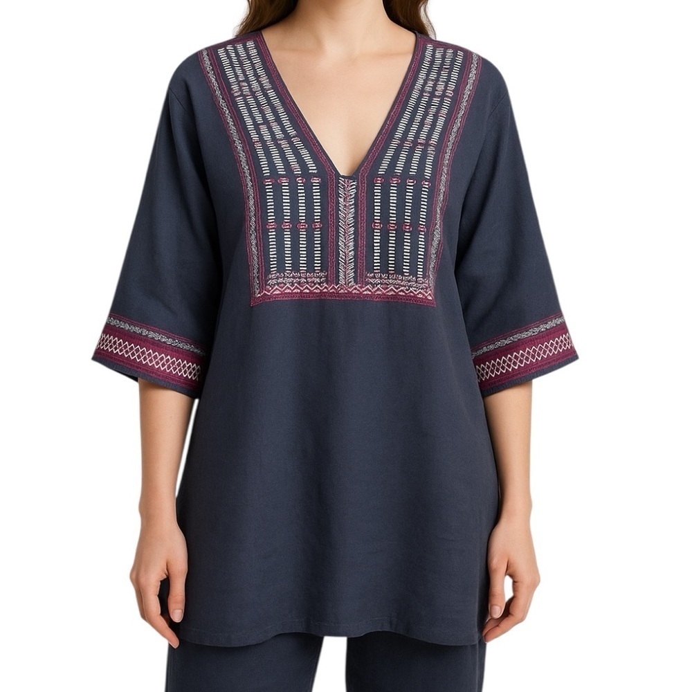 Cabi Linen Tunic Top Boho Embroidered Festival Peasant Blouse Size Medium